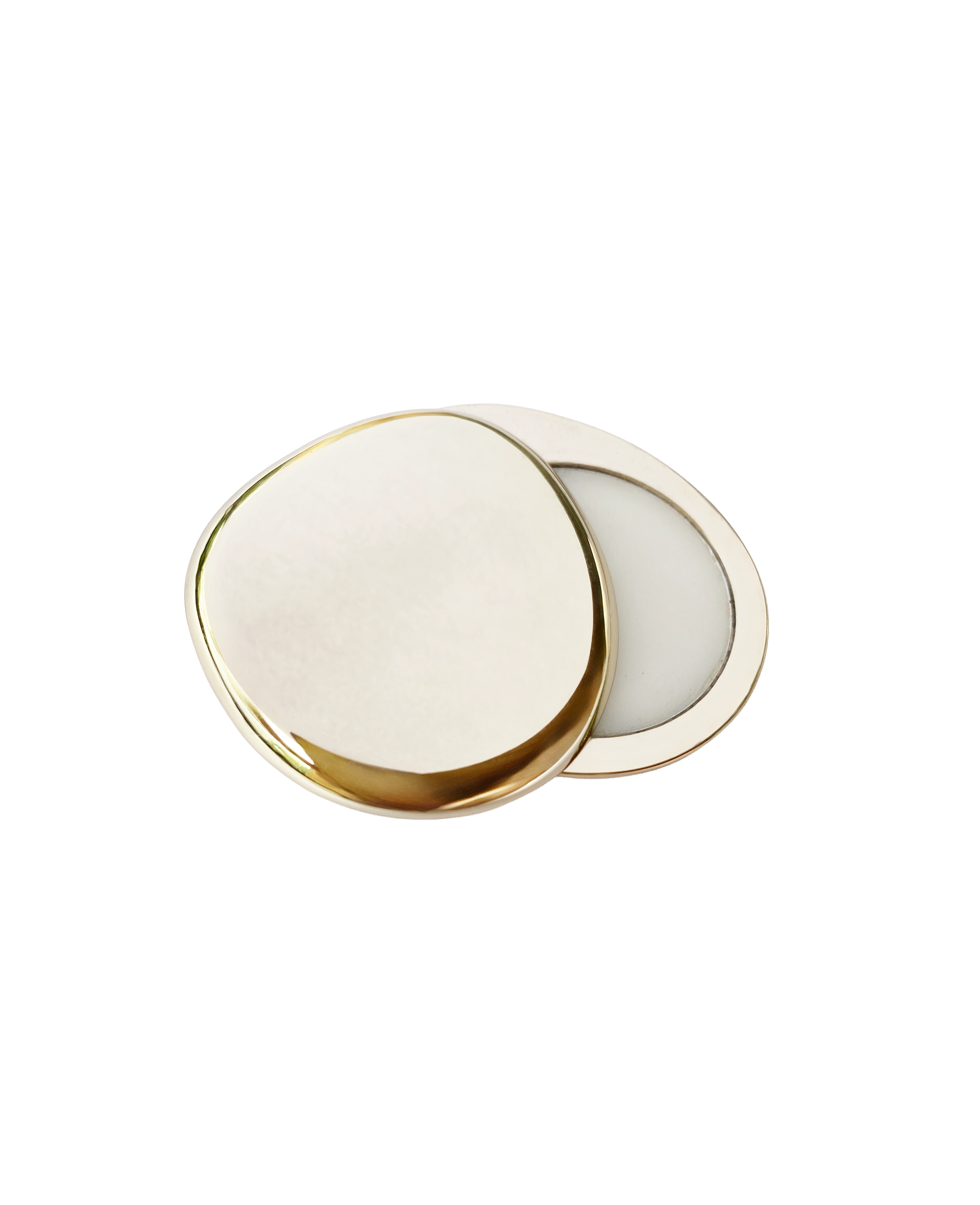 Juniper Dawn Solid Scent by Blu & Green. Gold, pebble-like case.