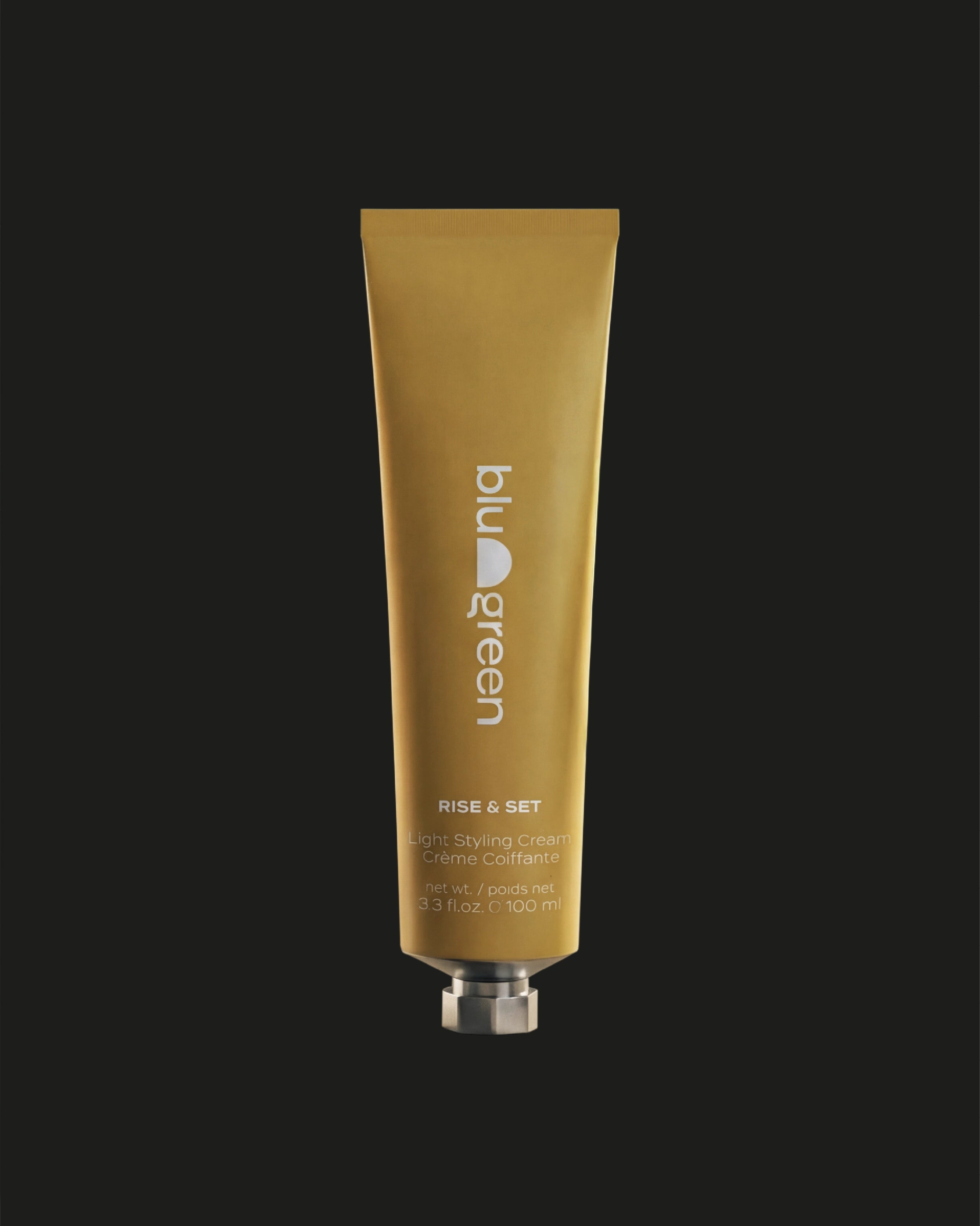 Rise & Set Light Styling Cream tube on dark background