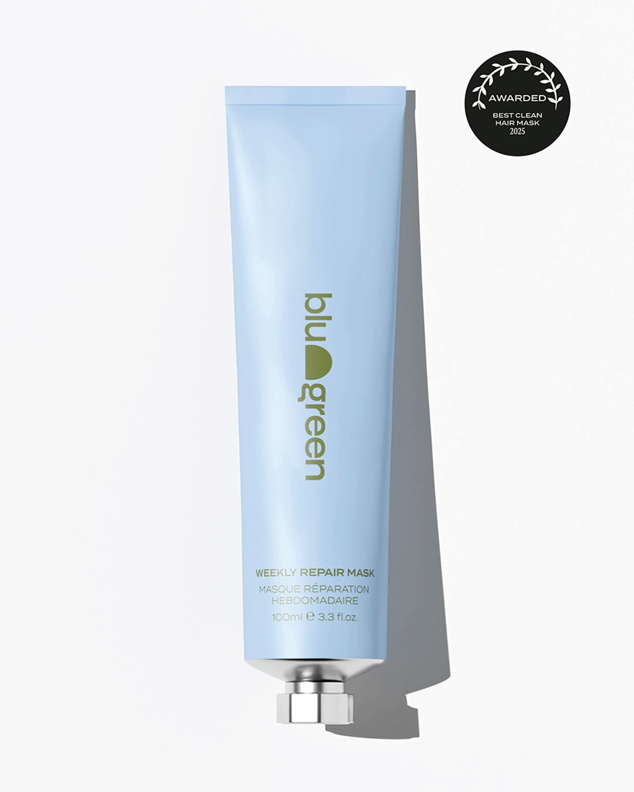 Blu & Green Weekly Repair Mask in 100ml eco-friendly tube, award-winning clean hair mask for hydration and repair.