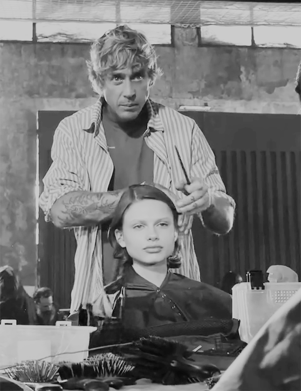 James Pecis working backstage at Antonio Marras show