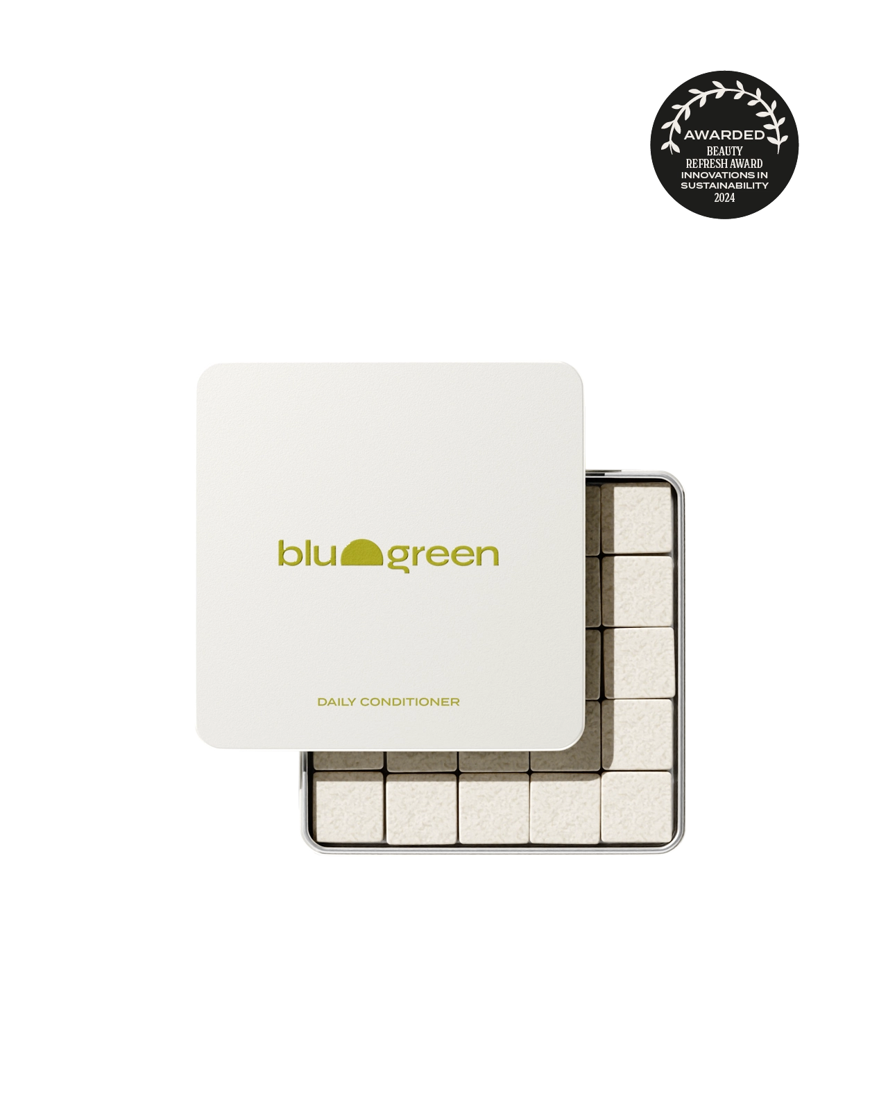Blu & Green award-winning, sustainable Daily Conditioner Tablets for moisture, strength, and renewal. 
