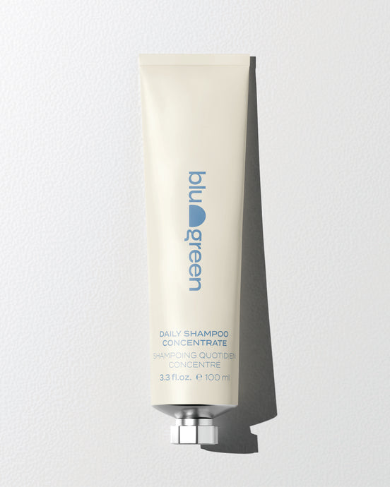 Blu & Green Daily Shampoo Concentrate in 100ml eco-friendly aluminum tube, sustainable hair care.