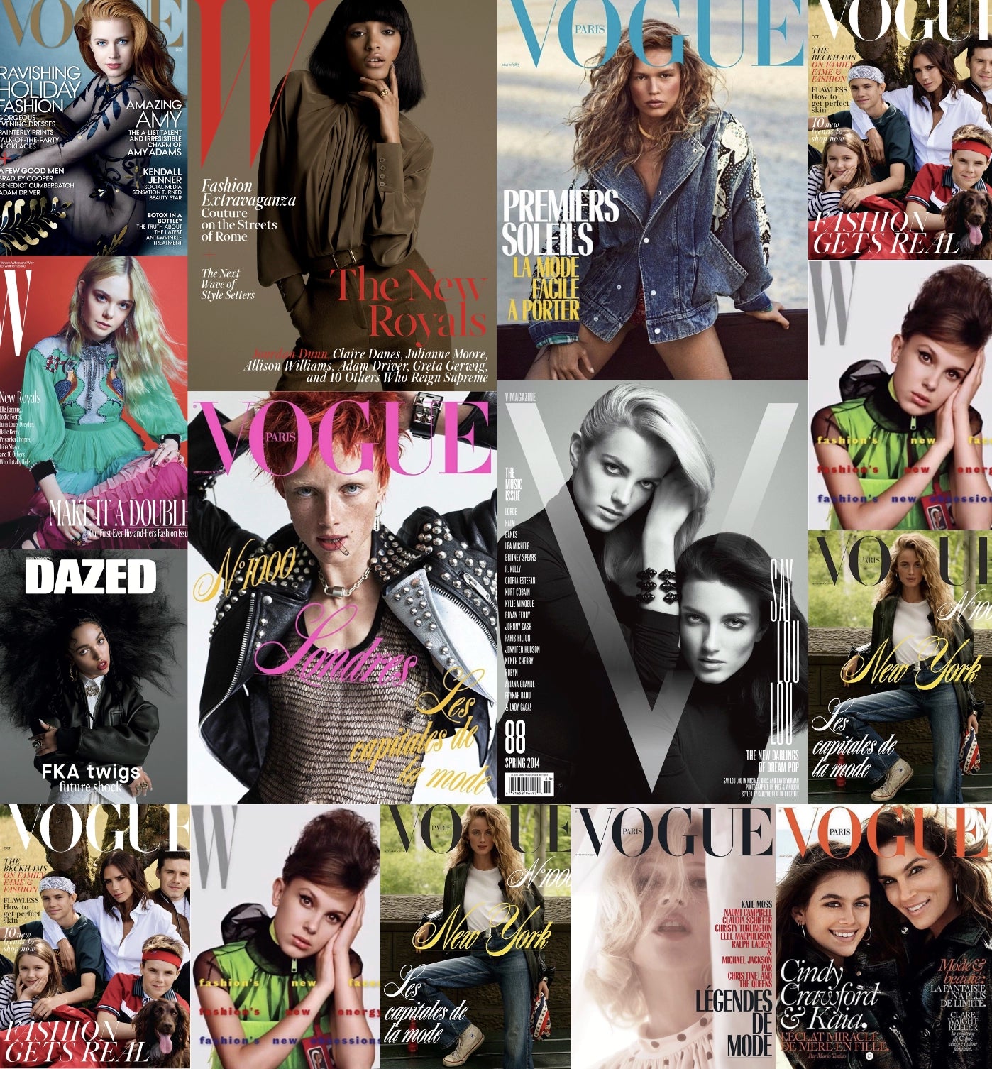 Collage of fashion magazine covers with hair styled by James Pecis, co-founder of Blu & Green.
