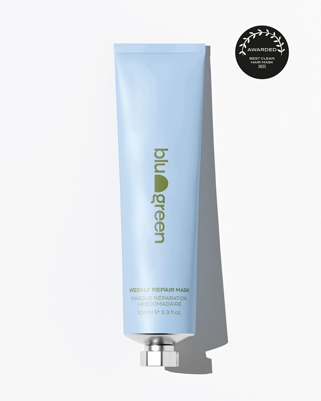 Blu & Green Weekly Repair Mask in 100ml eco-friendly tube, award-winning clean hair mask for hydration and repair.