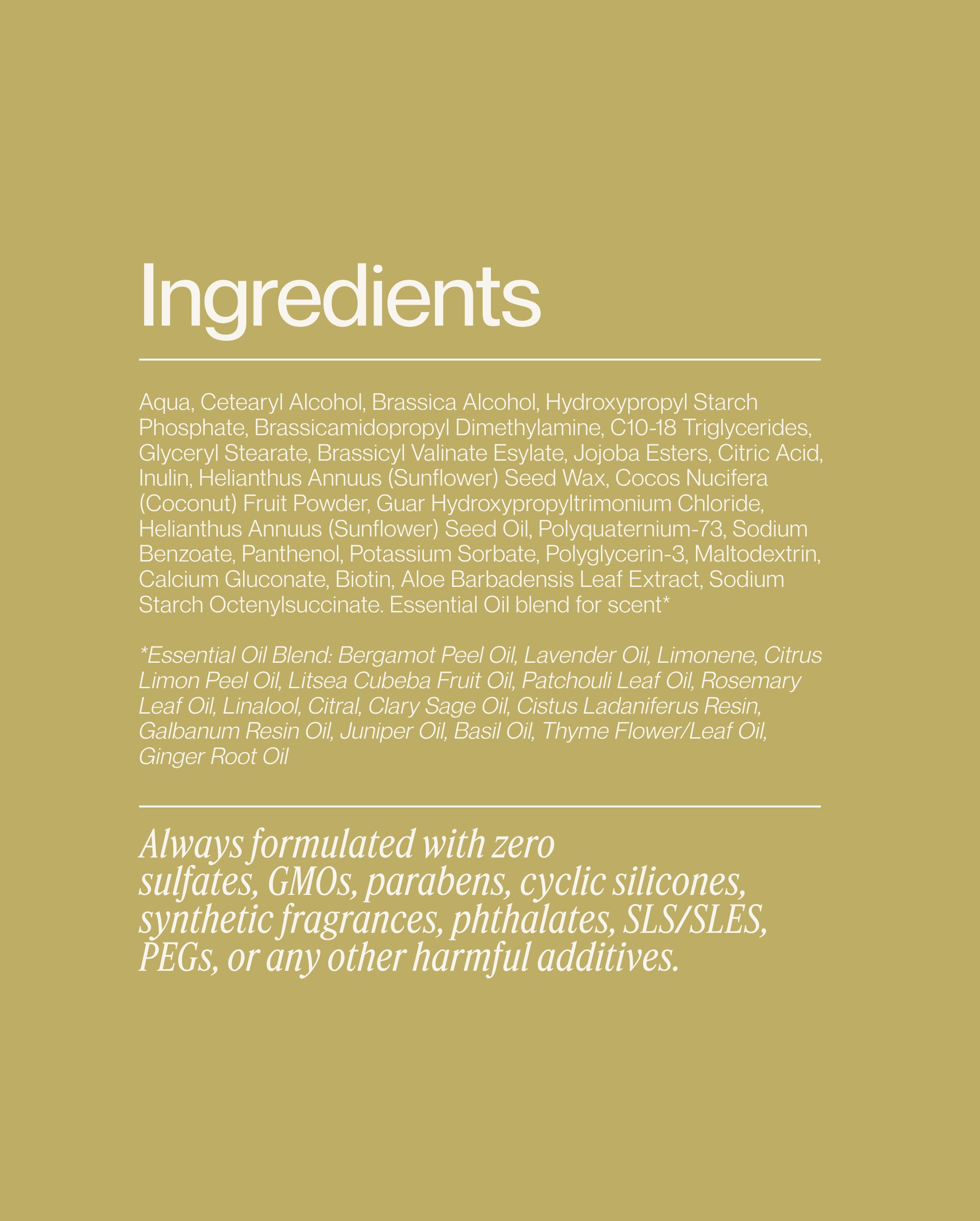 Blu & Green Daily Conditioner Concentrate: Full Ingredient List. Sulfate-free, paraben-free, cyclic silicone-free formula including coconut fruit powder, jojoba esters, and inulin.