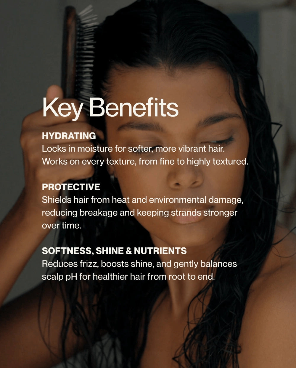 Key benefits of Blu & Green Weekly Repair Mask: hydrating for all hair textures, heat protective, frizz-reducing, and shine-boosting with scalp pH balance
